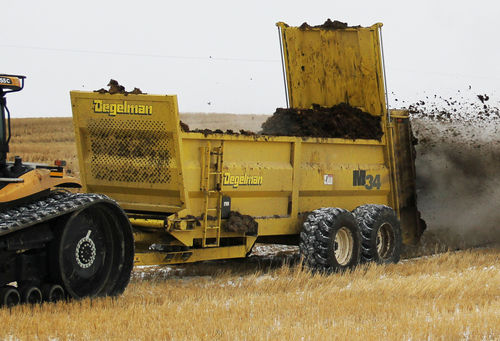 Прицепной разбрасыватель навоза - M series - Degelman Industries Ltd. - с вертикальными щетками / двухосный