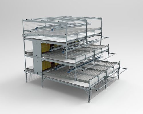 Вольерная система содержания птиц бесклеточное содержание - VOLO PIRAMIDE PLUS - VALLI S.r.l - для кур-несушек / многоступенчатая / с ленточным яйцесборным транспортером