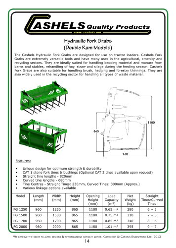 Hydraulic Fork Bucket Grabs Single Ram