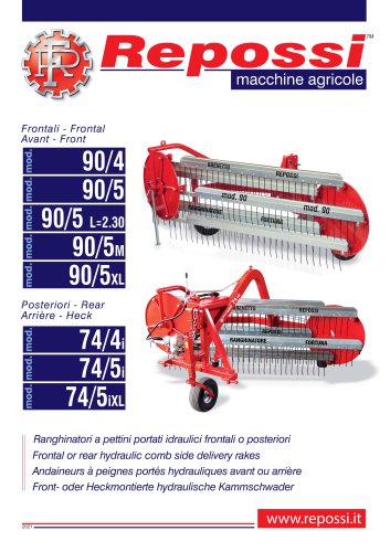 Frontal or rear hydraulic comb side delivery rakes