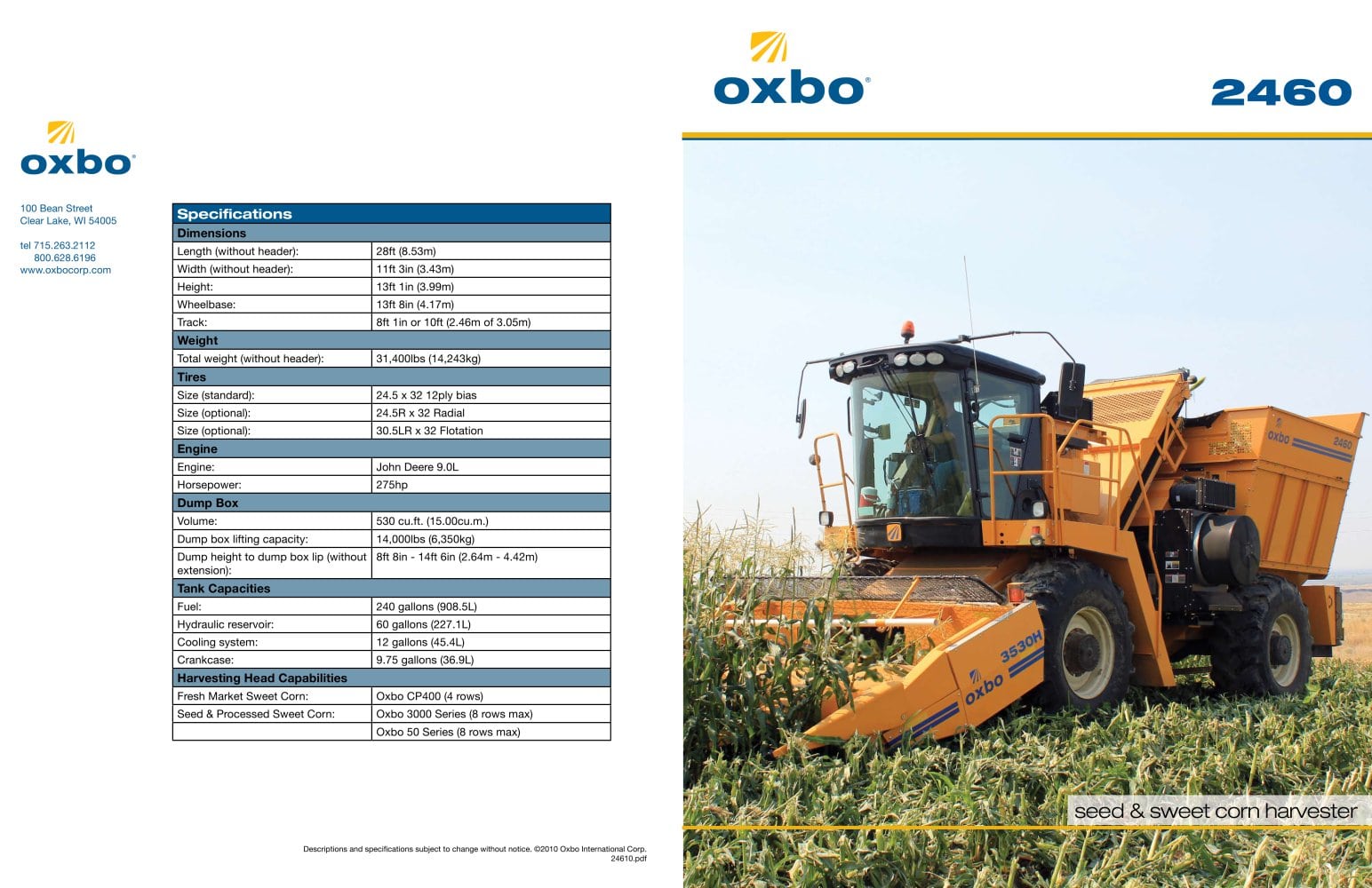 Oxbo 2460 Sweet Corn Harvester - Oxbo International Corporation