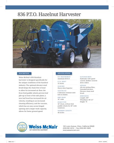 836 PTO Harvester Specifications