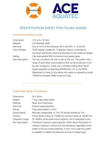 SPECIFICATION SHEET FOR FAUNA GUARD