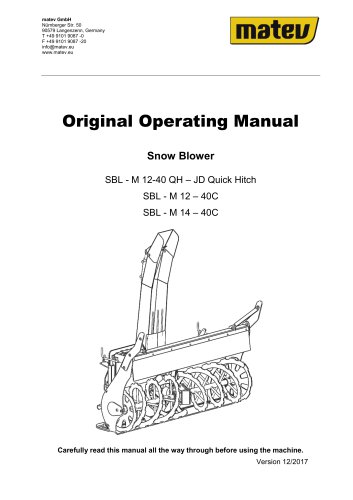 Operating Manual Snow Blower SBL - M 12-40 QH