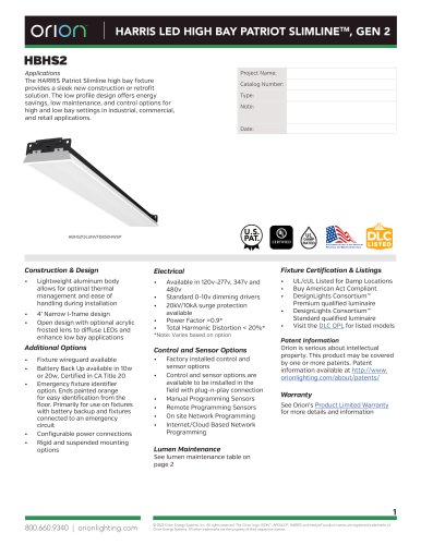 HARRIS LED HIGH BAY PATRIOT SLIMLINETM, GEN 2
