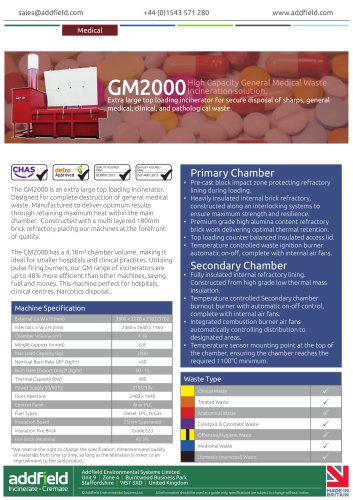 Addfield GM2000 Medical Waste Incinerator Datasheet GA PLC