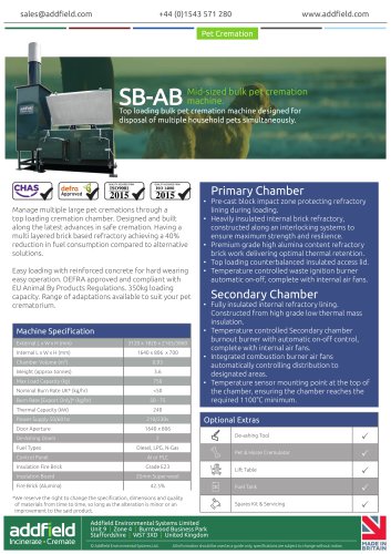 Addfield SB-AB Pet Cremation Machine Datasheet PLC