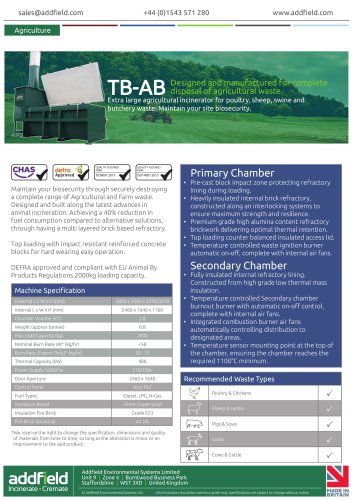 Addfield TB-AB Agricultural Incinerator Datasheet GA PLC