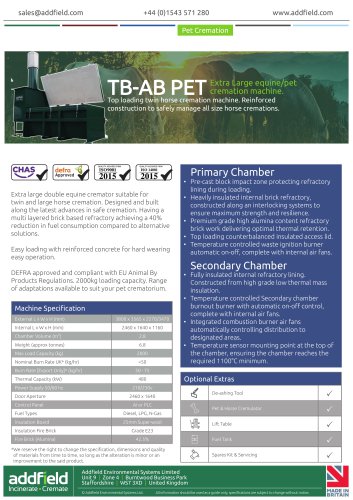 Addfield TB-AB Double Equine Pet Cremation Machine Datasheet PLC