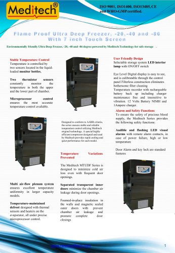 Ultra Low Deep Freezer -86 with Touch Screen Meditech spark proof