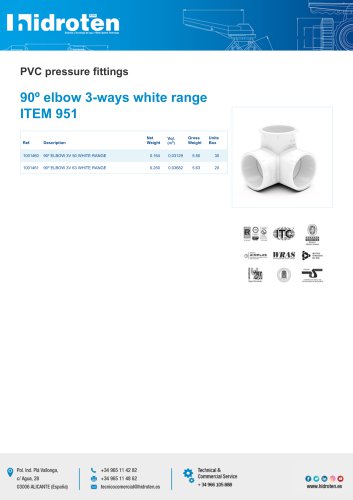 90º elbow 3-ways white range ITEM 951