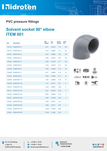 Solvent socket 90° elbow ITEM 001