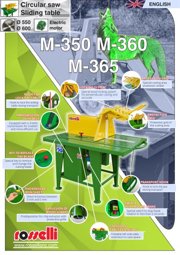 Saw bench for sawing wood with electric motor M-350 M-360 M-365 - Rosselli Snc