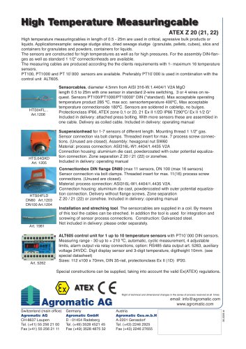 High temperature sensors for special applications such as biomass, sewing sludge etc.