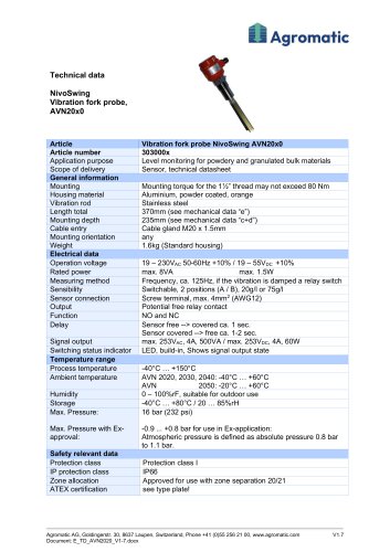 NivoSwing Vibration fork probe, AVN20x0
