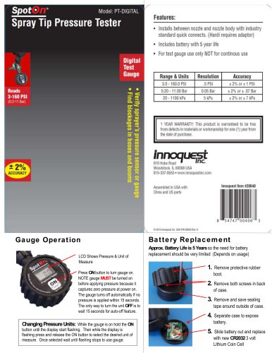 PRODUCT MANUAL: SPOTON® SPRAY TIP PRESSURE TESTER