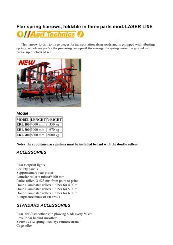 Flex spring harrows, foldable in three parts mod. LASER LINE