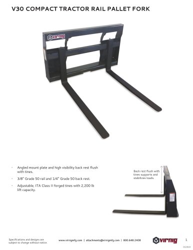 V30 COMPACT TRACTOR RAIL PALLET FORK