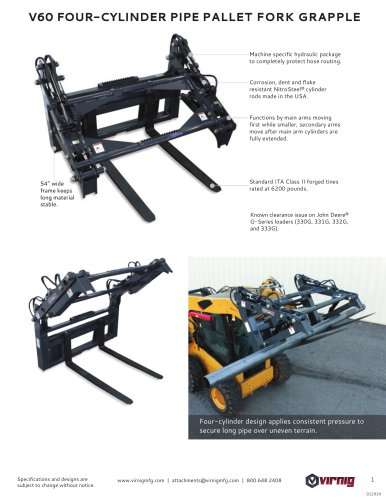 V60 FOUR-CYLINDER PIPE PALLET FORK GRAPPLE