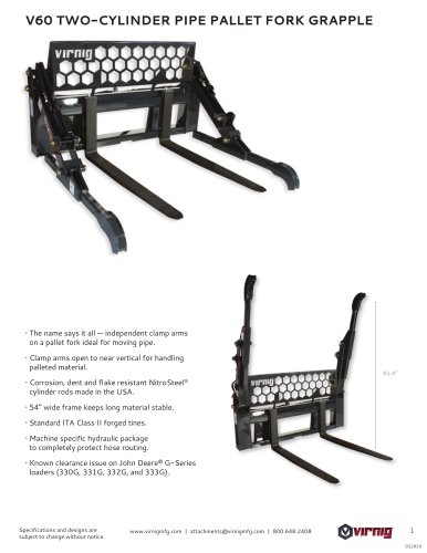 V60 TWO-CYLINDER PIPE PALLET FORK GRAPPLE