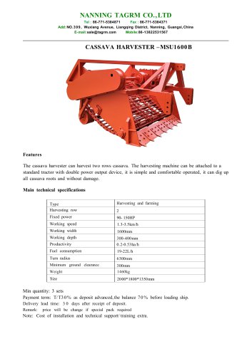 Cassava harvester MSU1600