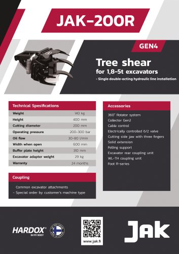 JAK-200R GEN4 Tree shear for excavator