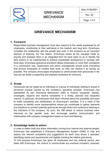 GRIEVANCE MECHANISM