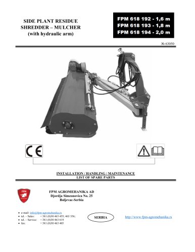 SIDE PLANT RESIDUE SHREDDER – MULCHER (with hydraulic arm)