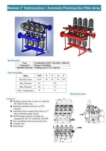 AUTOMATIC FILTER Modular 2” Hydrocyclone + Automatic Flushing Disc Filter Array