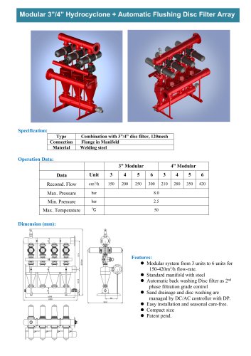 AUTOMATIC FILTER Modular 3”-4” Hydrocyclone + Automatic Flushing Disc Filter Array