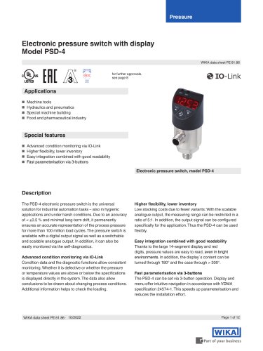 Electronic pressure switch with display Model PSD-4